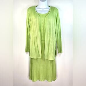 Exclusively Misook 3 pc Set Skirt‎ Tank Top Cardigan Lime Green NWOT Size S/M